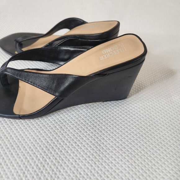 Bleecker and Bond Zetta Wedge Sandal Womens Size 8 Black Leather - Picture 5 of 13